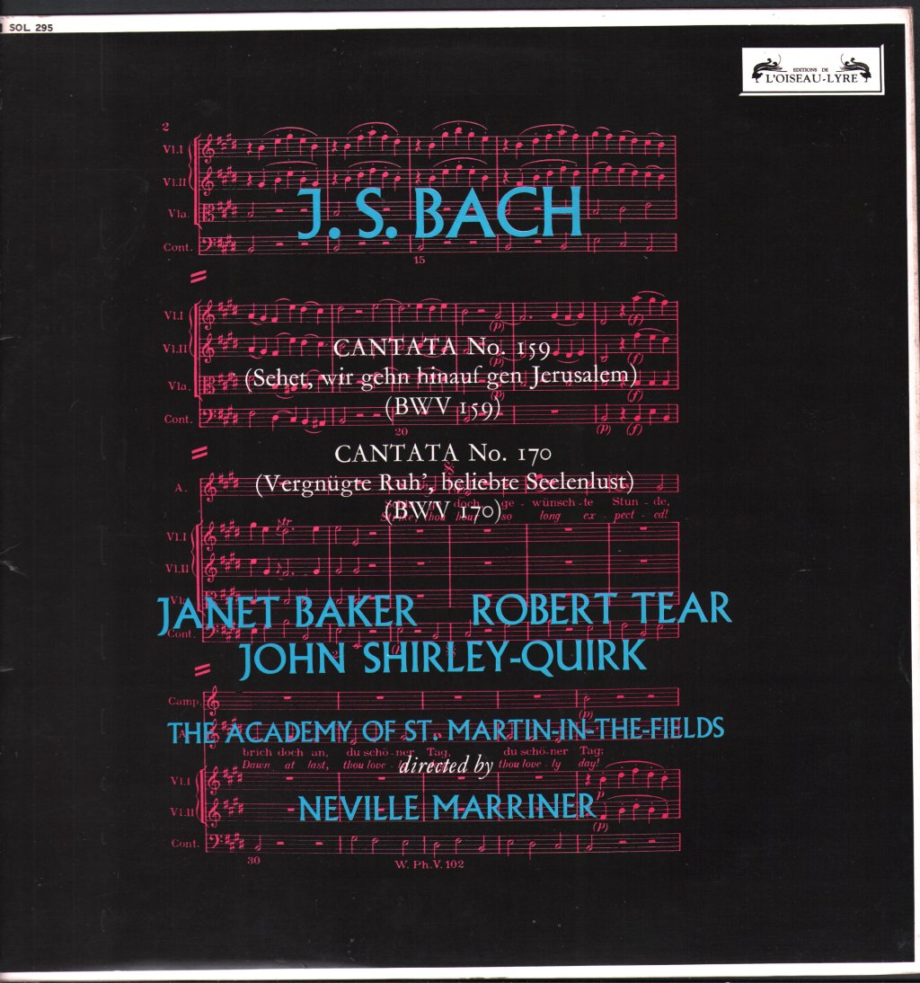 Janet Baker / Robert Tear / John Shirley-Quirk /  Neville Marriner / Academy Of St Martin-in-the-Fields - J.S. Bach - Cantatas No. 159 & 170 - Lp