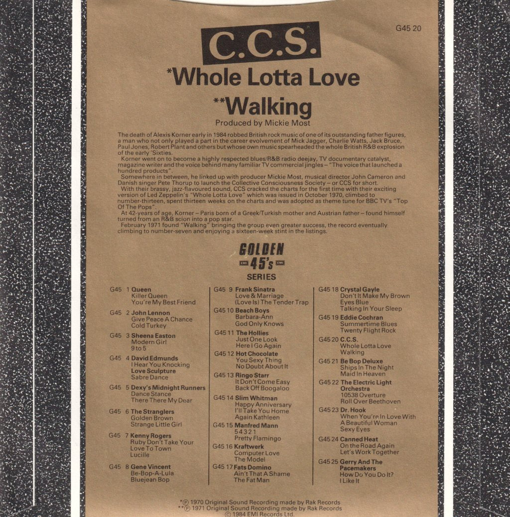 C.C.S. - Whole Lotta Love - 7 Inch