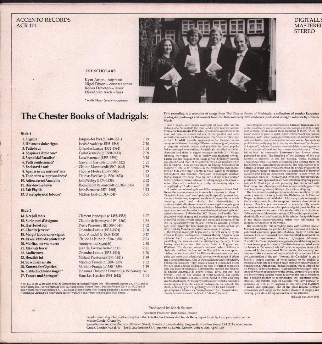 Scholars - Chester Book of Madrigals - Lp