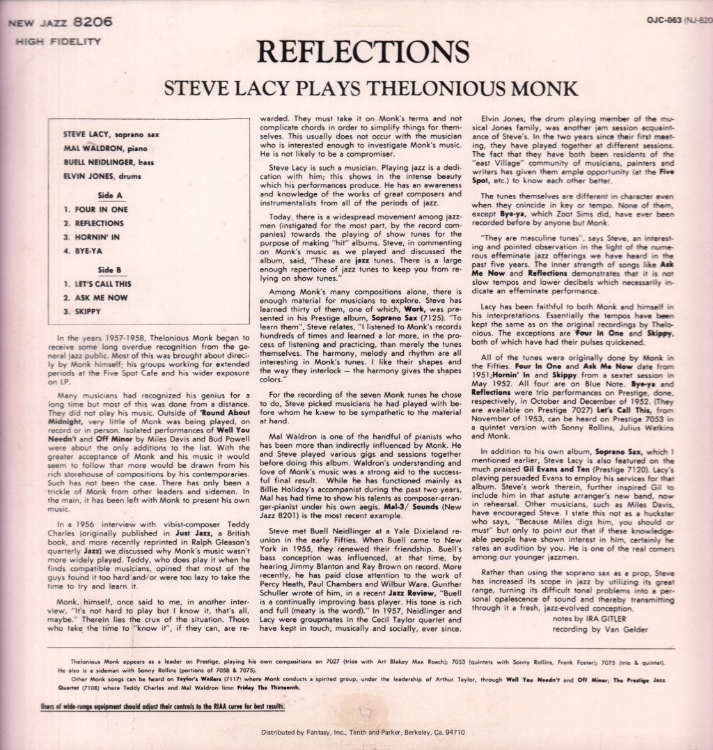 Steve Lacy - Reflections - plays thelonious monk - Lp