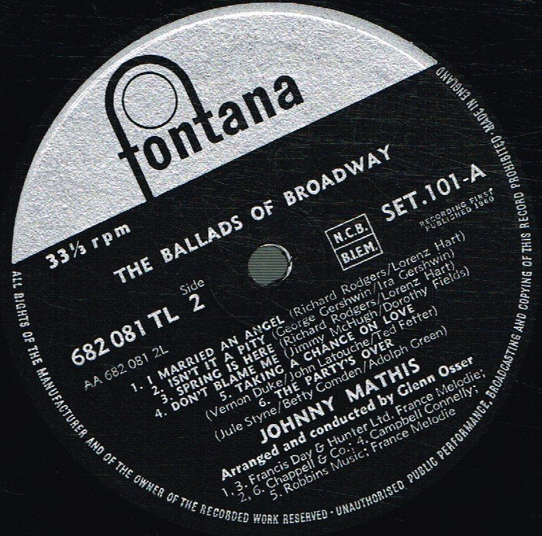 Johnny Mathis - Rhythms And Ballads Of Broadway - Double Lp