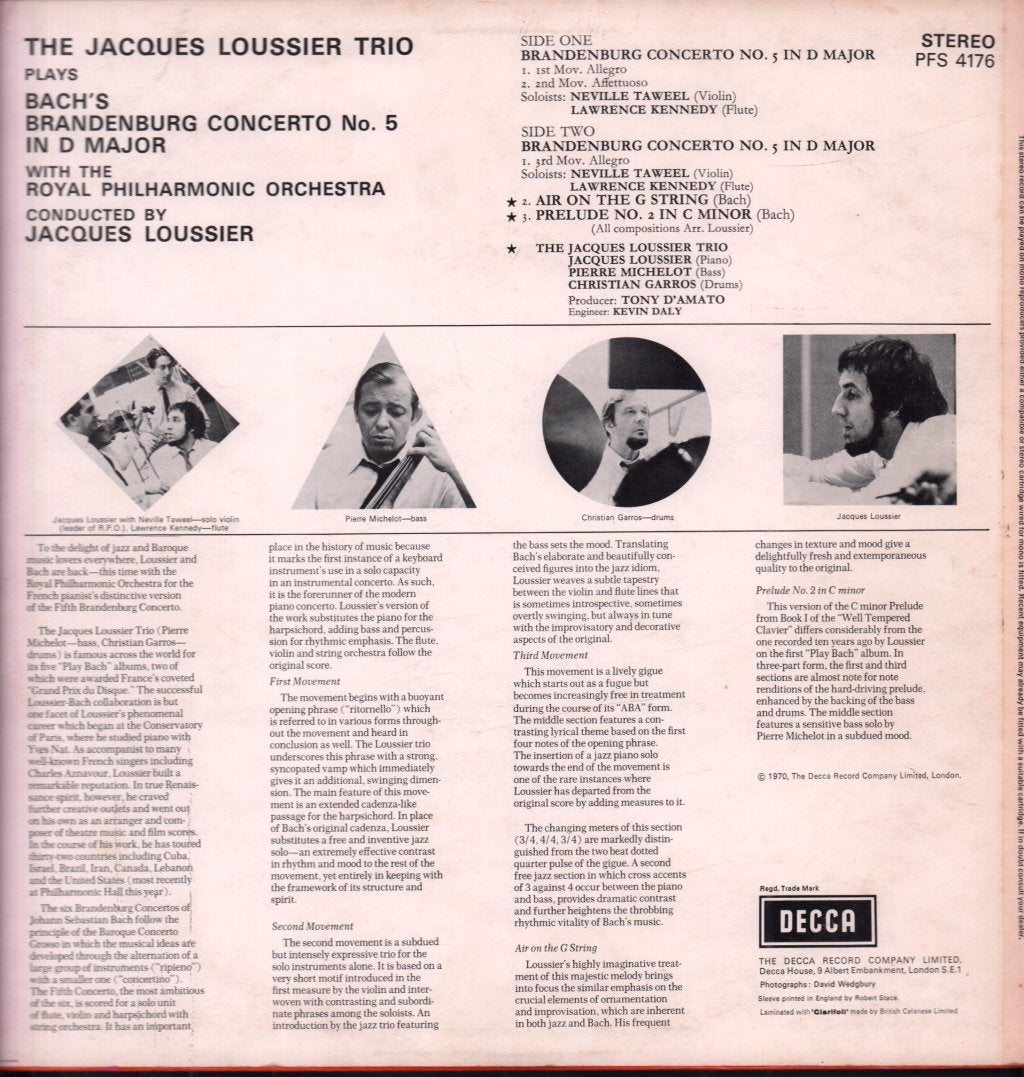 Jacques Loussier Trio - Bach's Brandenburg Concerto No. 5 - Lp