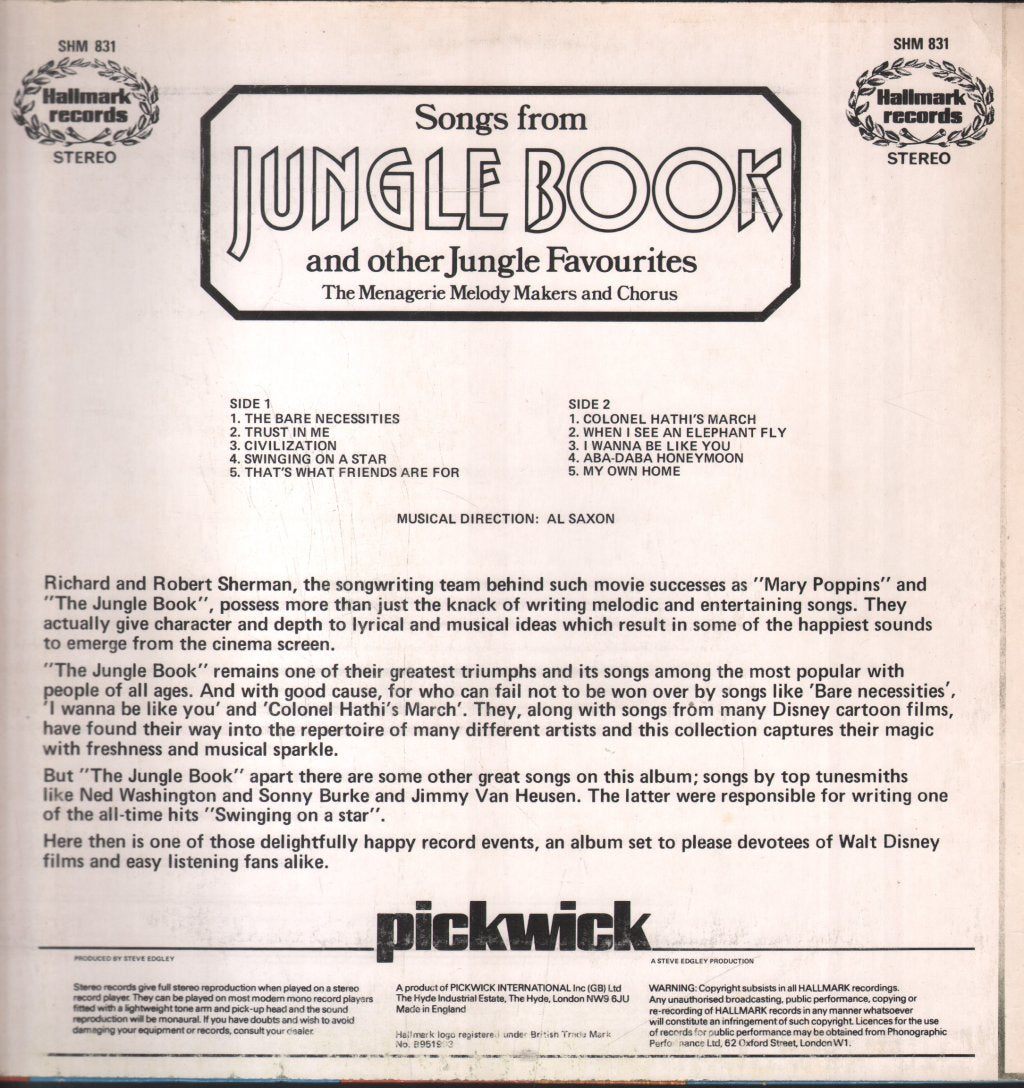 Menagerie Melody Makers And Chorus - Songs From Jungle Book... - Lp