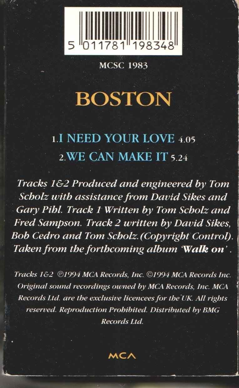 Boston - I Need Your Love - Cassette