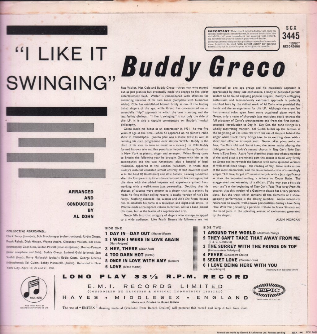 Buddy Greco - I Like It Swinging - Lp