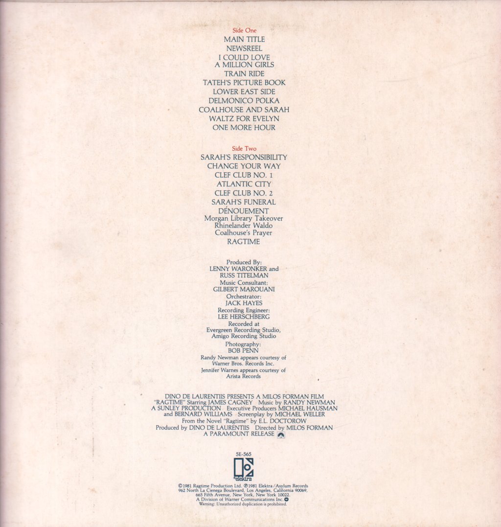 Randy Newman - Ragtime - Lp