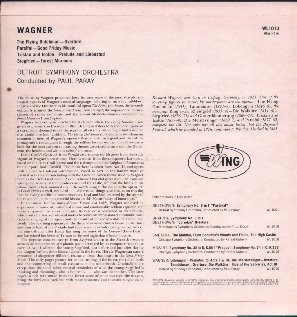 Paul Paray / Detroit Symphony Orchestra - Wagner Masterpieces - Lp