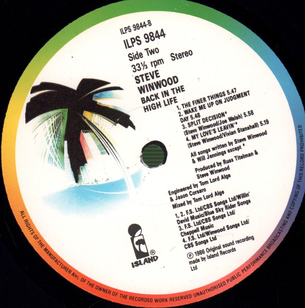 Steve Winwood - Back In The High Life - Lp