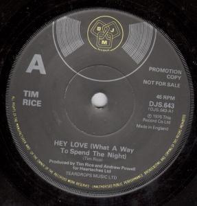 Tim Rice - Hey Love - 7 Inch