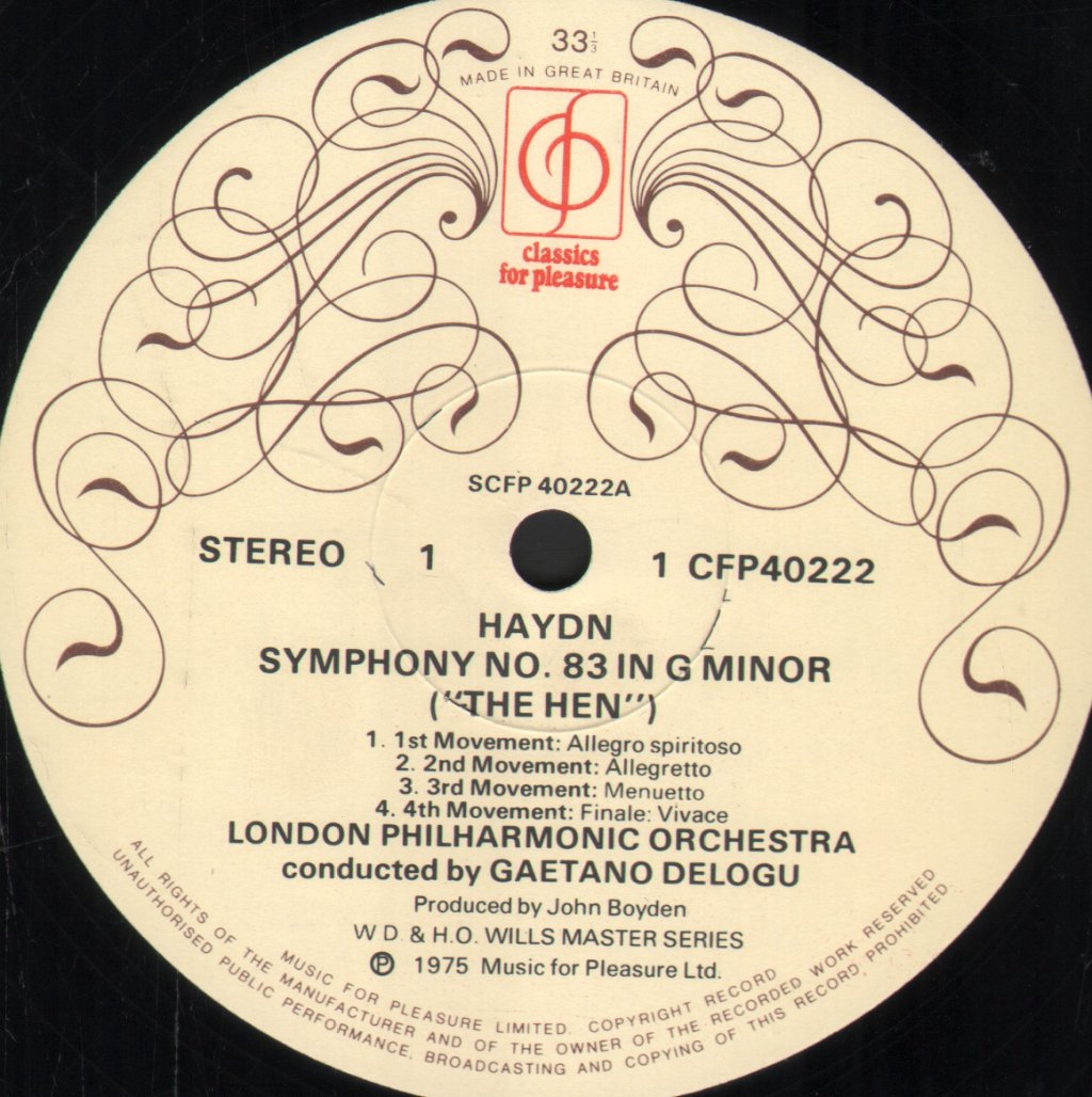 London Philharmonic Orchestra / Gaetano Cavalli - Haydn - Symphony No.83 In G Minor "The Hen" / Symphony No.101 In D 'The Clock.' - Lp