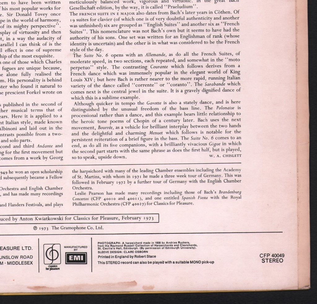 Leslie Pearson - A Bach Recital - Lp