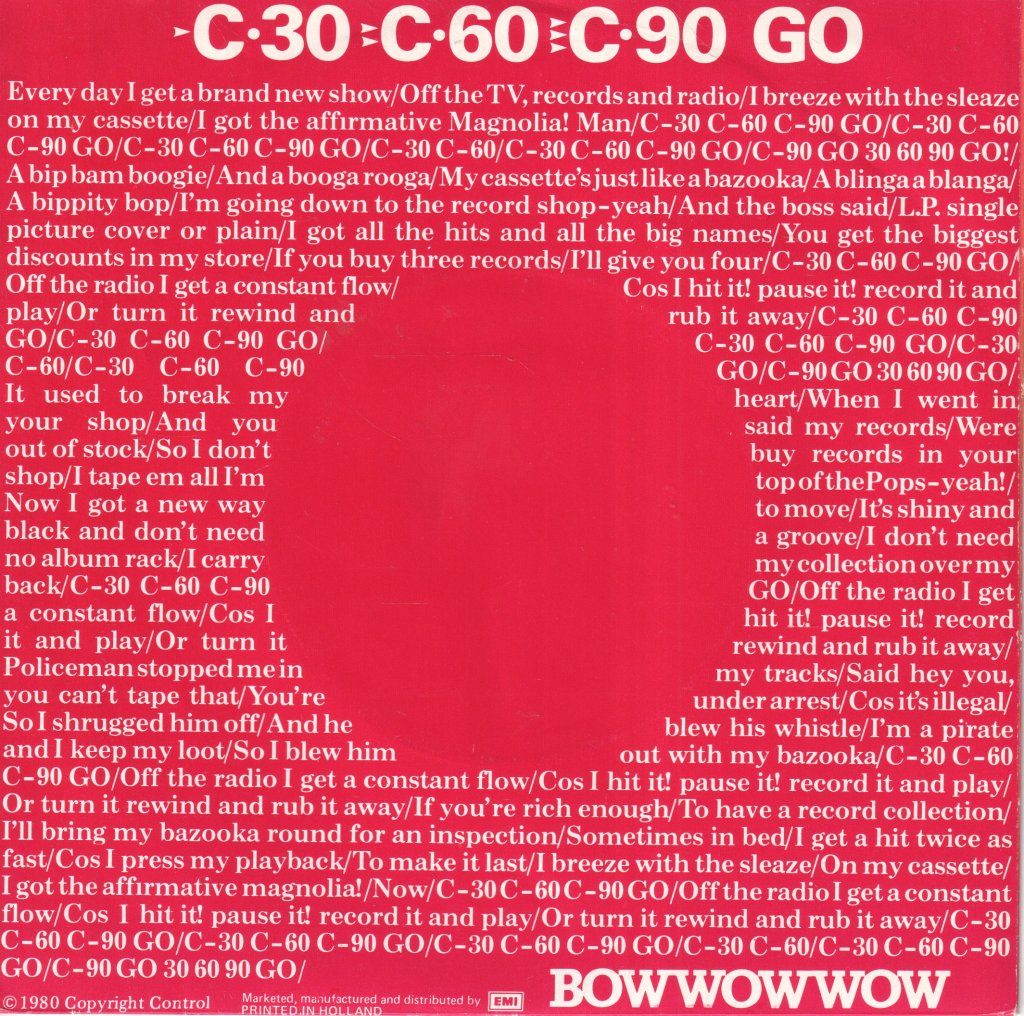 Bow Wow Wow - C30 C60 C90 Go - 7 Inch