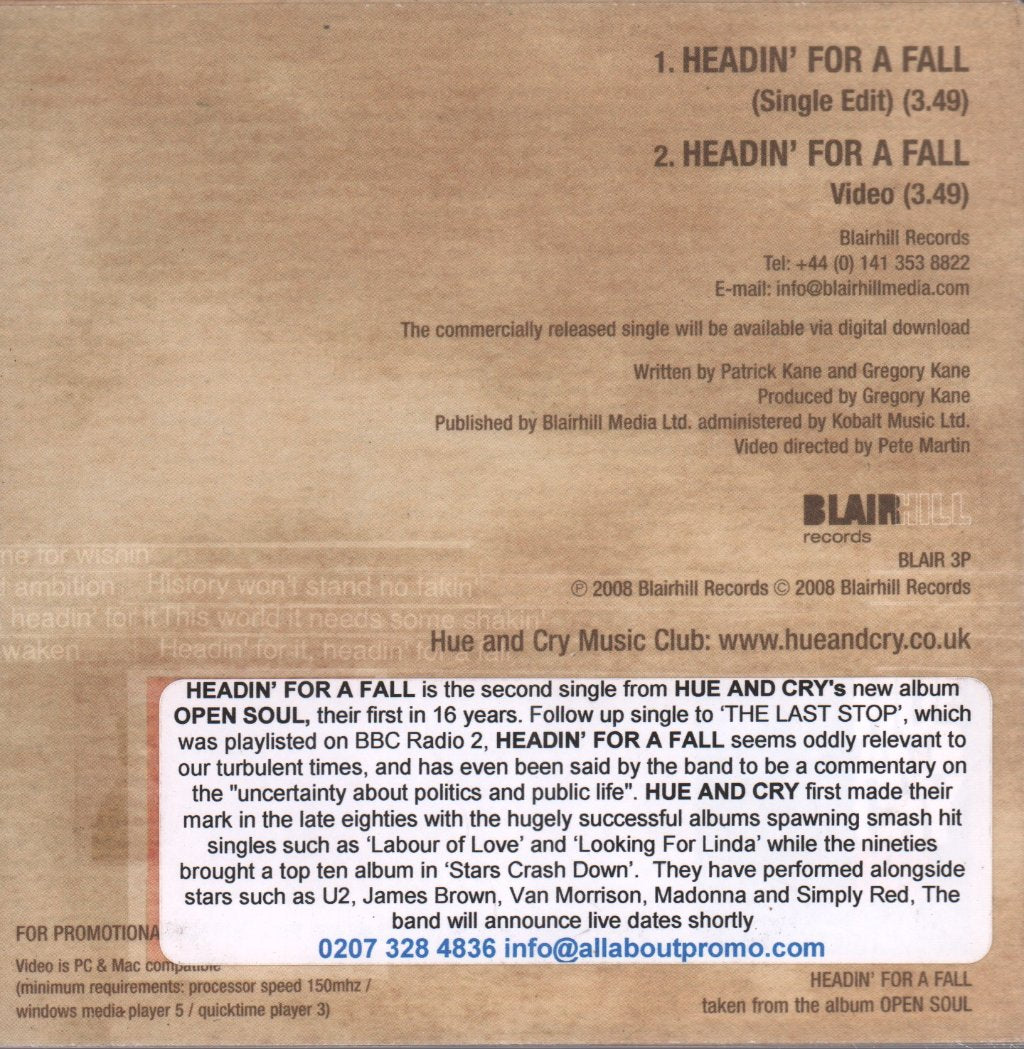Hue And Cry - Headin' For A Fall - Cd