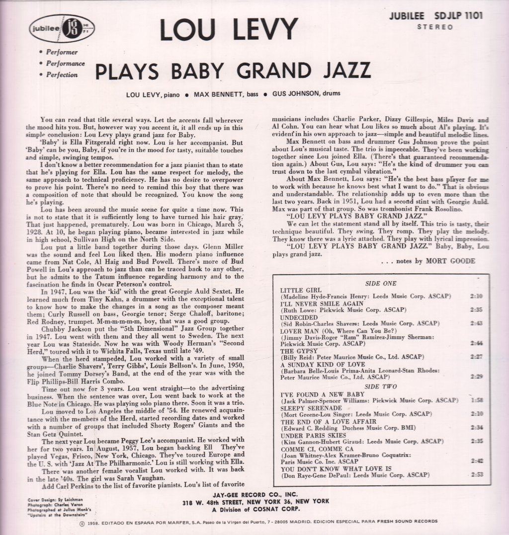 Lou Levy - Baby Plays Grand Jazz - Lp