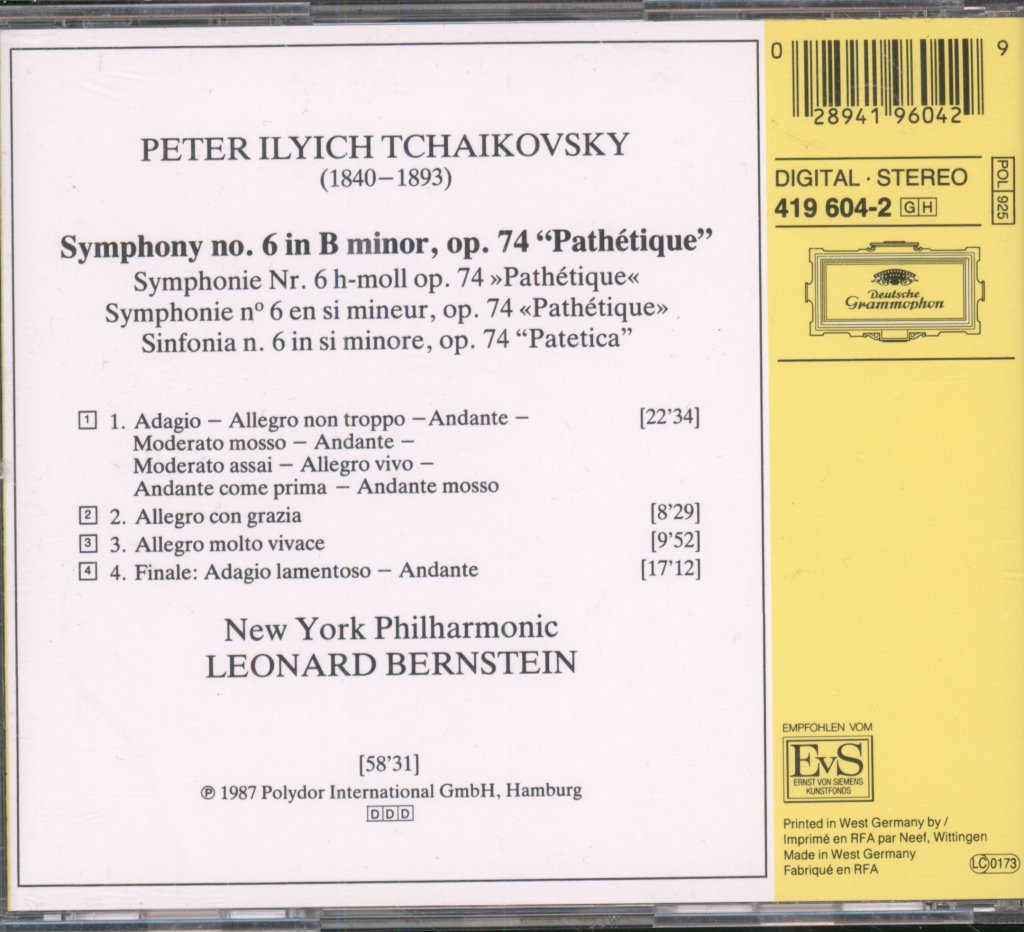 Leonard Bernstein / New York Philharmonic - Tchaikovsky - Symphony No.6 "Pathétique" - Cd
