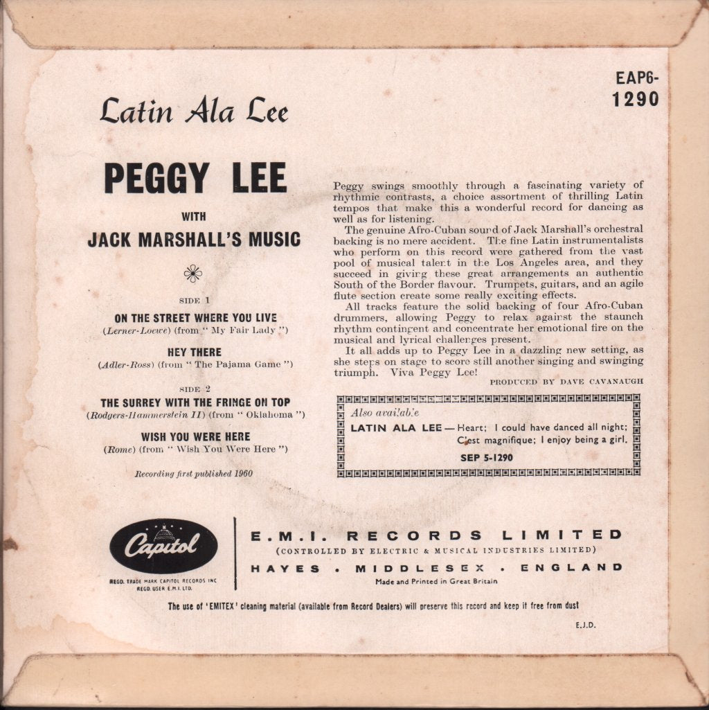 Peggy Lee - Latin Ala Lee! - 7 Inch