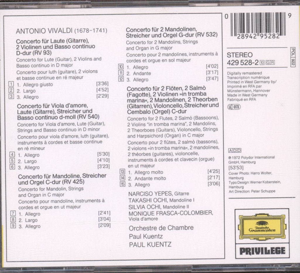 Narciso Yepes, Takashi Ochi, Silvia Ochi - Vivaldi - Lute (Guitar) Concertos - Mandolin Concertos - Cd