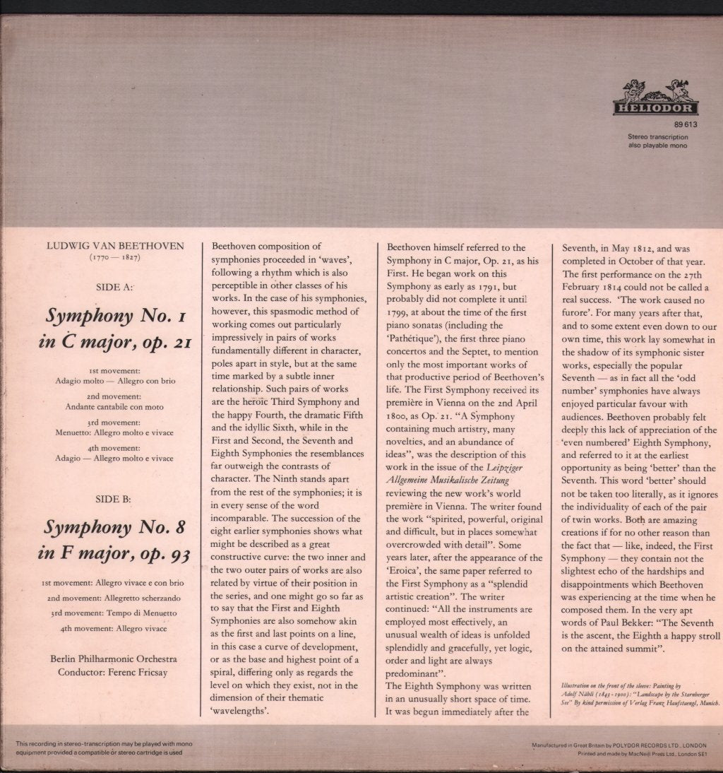 Ferenc Fricsay / Berlin Philharmonic Orchestra - Beethoven - Symphony No.1 & No.8 - Lp