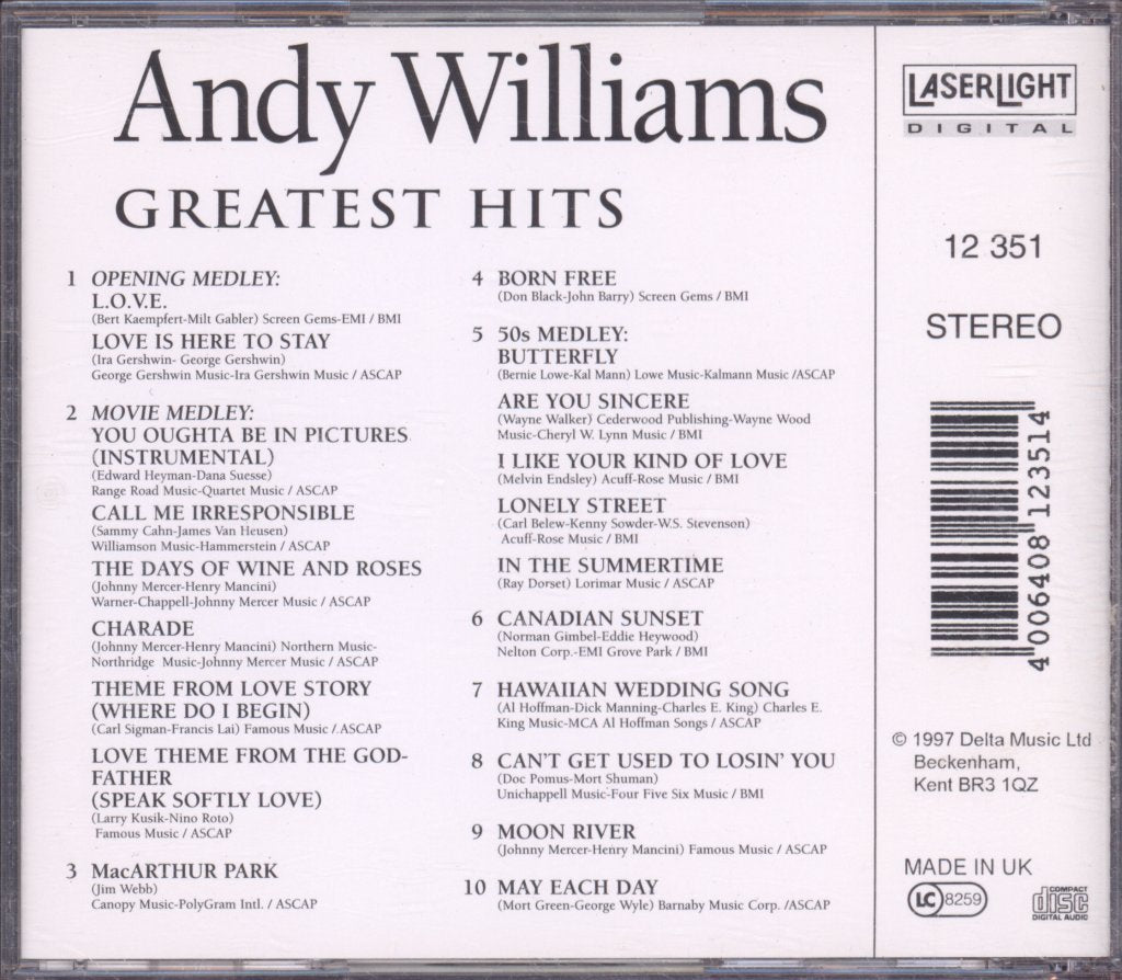 Andy Williams - Greatest Hits Live - Cd