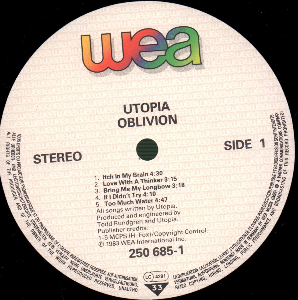 Utopia (Todd Rundgren) - Oblivion - Lp