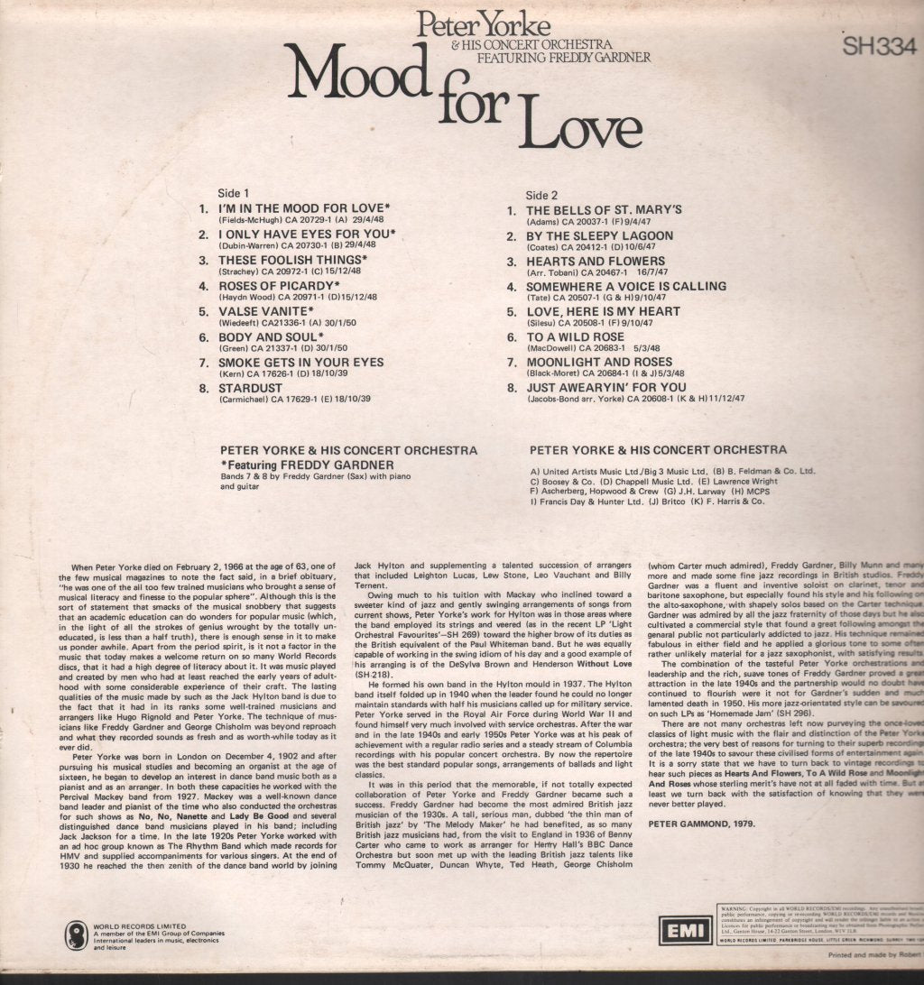 Peter Yorke And His Orchestra - Mood For Love - Lp