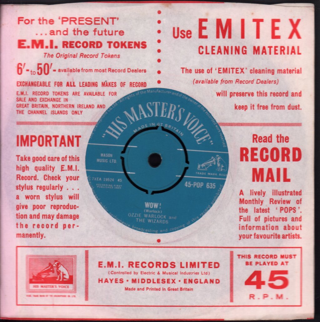 Ozzie Warlock And The Wizards - Juke Box Fury / Wow! - 7 Inch