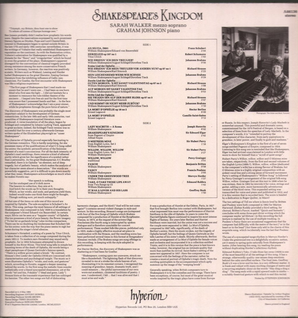 Sarah Walker / Graham Johnson - Shakespeare's Kingdom - Lp