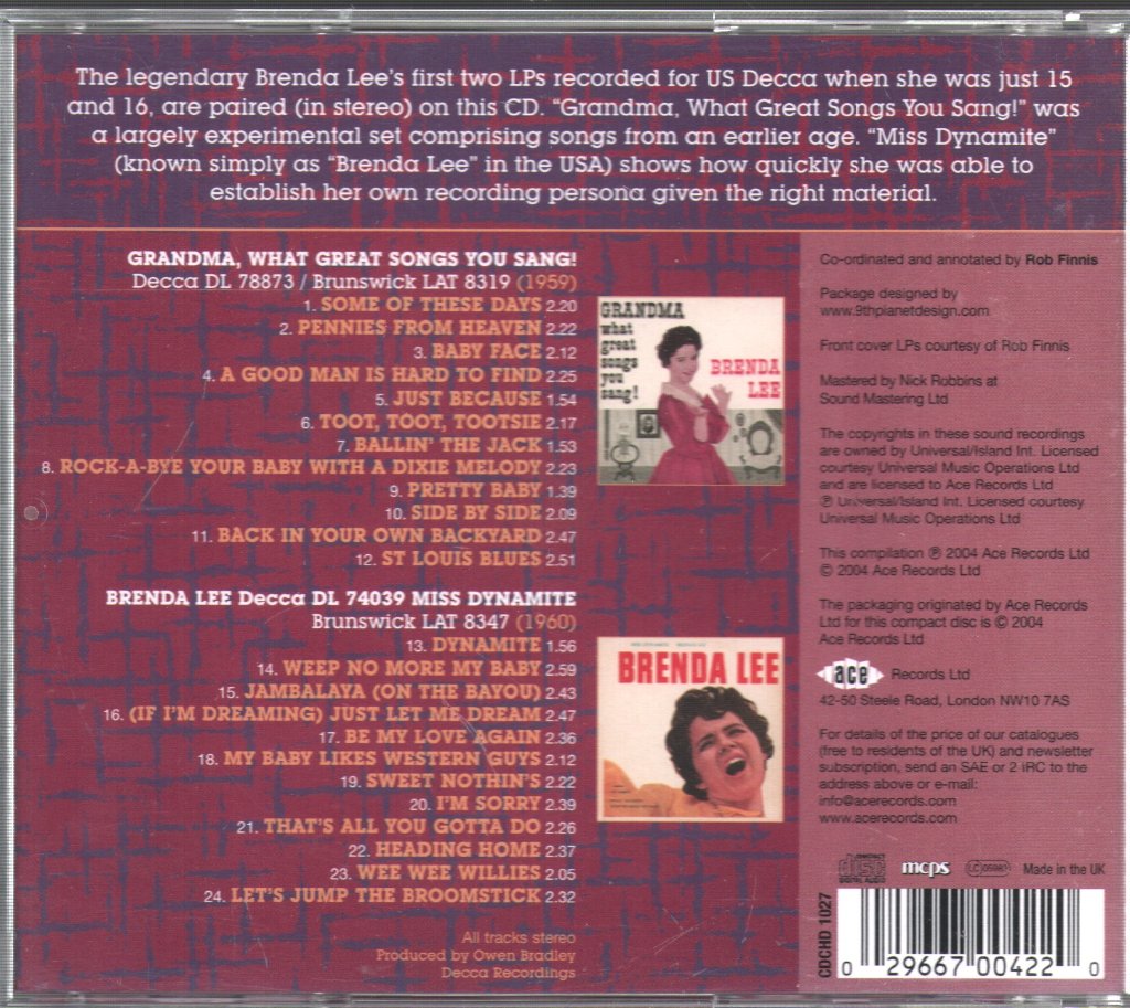 Brenda Lee - Grandma, What Great Songs You Sang! / Miss Dynamite - Cd