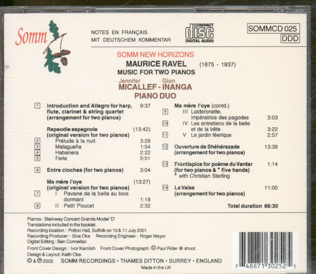 Jennifer Micallef, Glen Inanga - Ravel: Music For Two Pianos - Cd