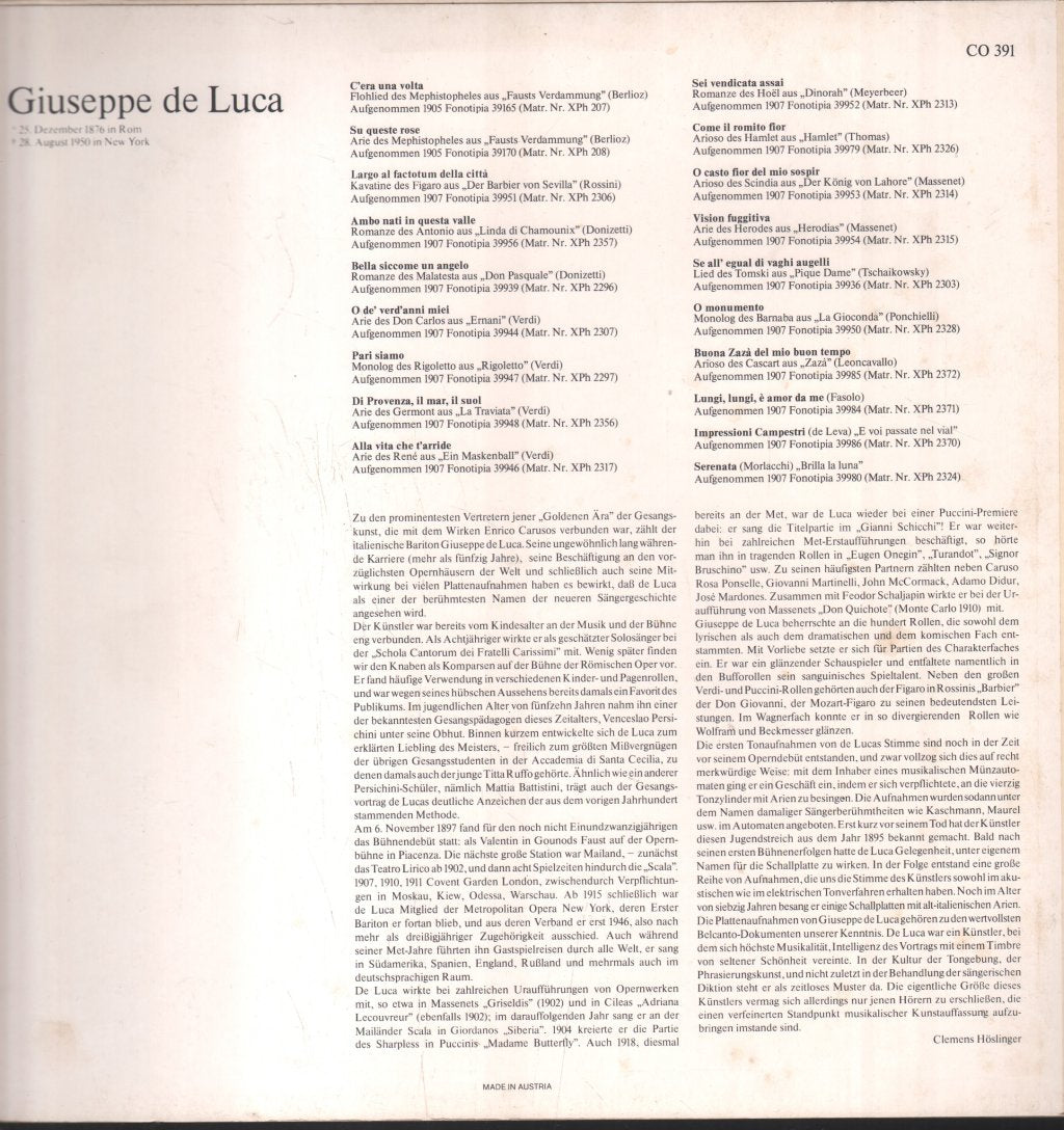 Giuseppe De Luca - Giuseppe De Luca 1876-1950 - Lp