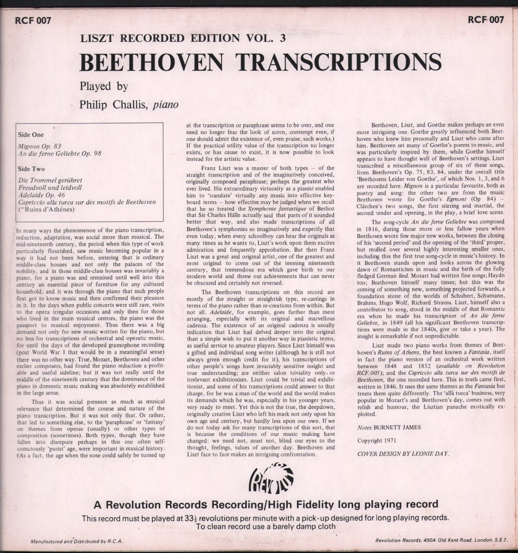 Philip Challis - Piano Music of Franz Liszt Vol. 3 - Beethoven Transcriptions - Lp