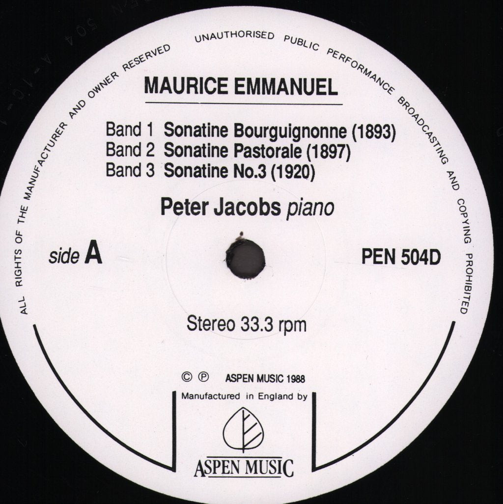 Peter Jacobs - Maurice Emmanuel - Six Sonatines - Lp