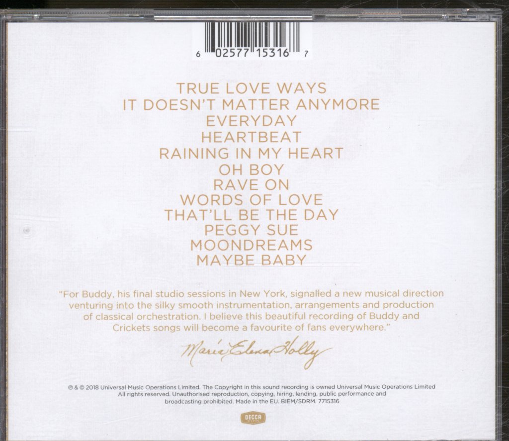 Buddy Holly With The Royal Philharmonic Orchestra - True Love Ways - Cd