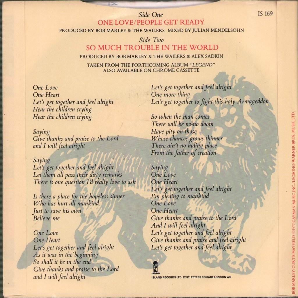 Bob Marley And The Wailers - One Love - 7 Inch