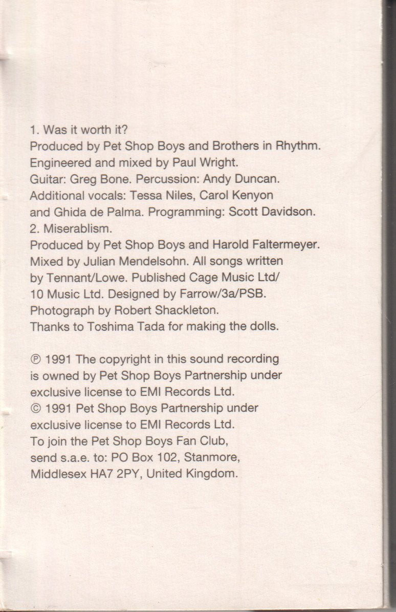 Pet Shop Boys - Was It Worth It - Cassette