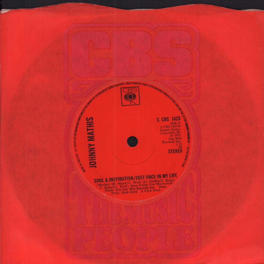 Johnny Mathis - Soul And Inspiration/Just Once In My Life - 7 Inch