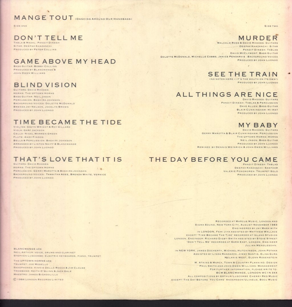 Blancmange - Mange Tout - Lp