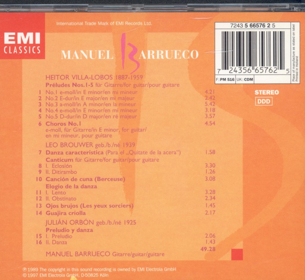 Manuel Barrueco - Brouwer, Villa-Lobos & Orbon - Cd