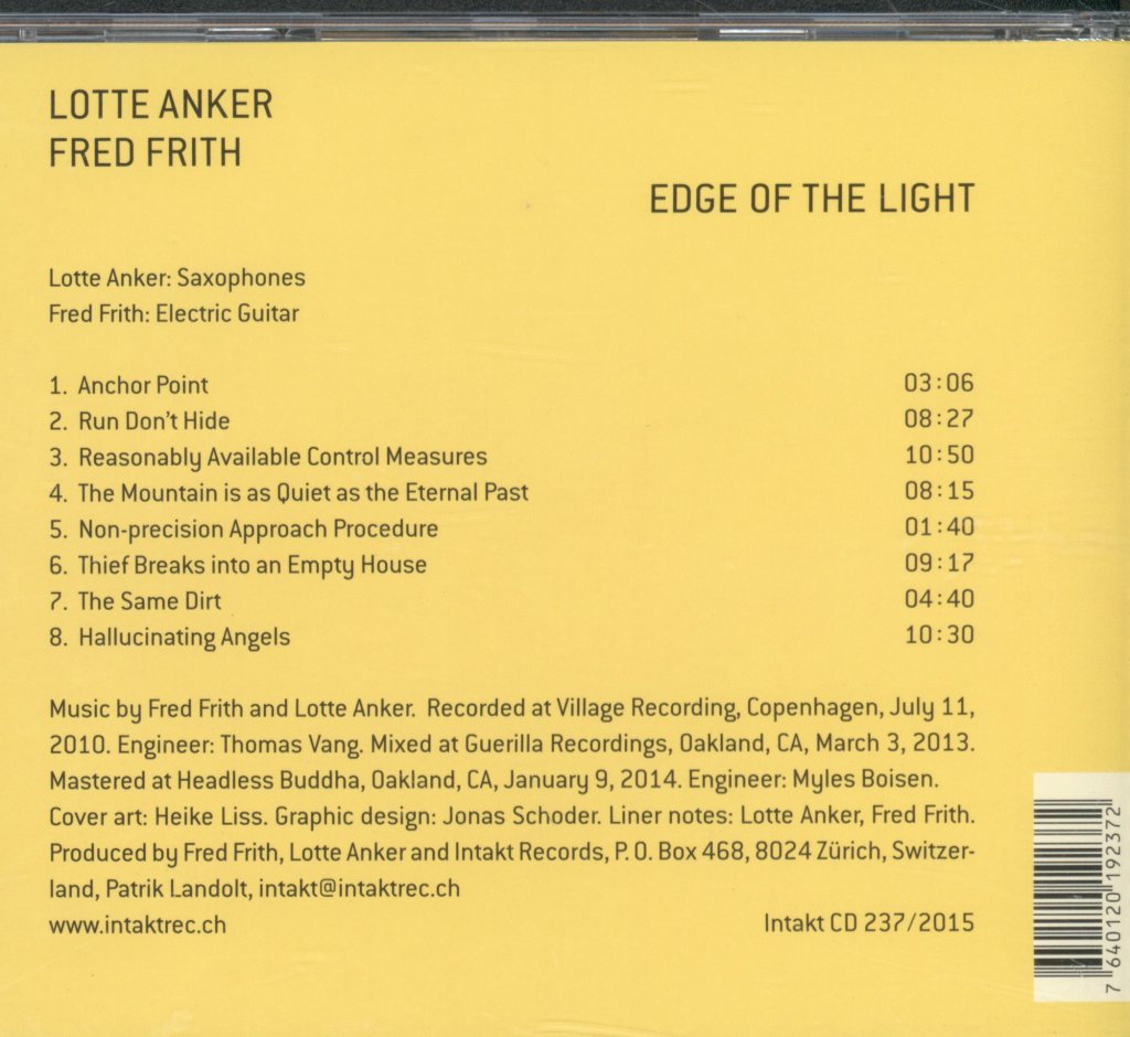 Lotte Anker, Fred Frith - Edge Of The Light - Cd