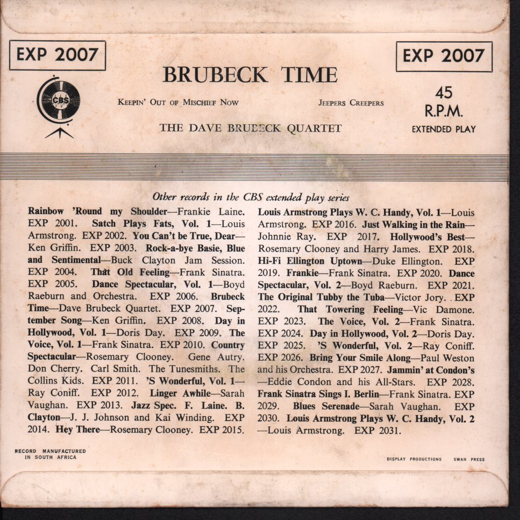 Dave Brubeck Quartet - Brubeck Time - 7 Inch