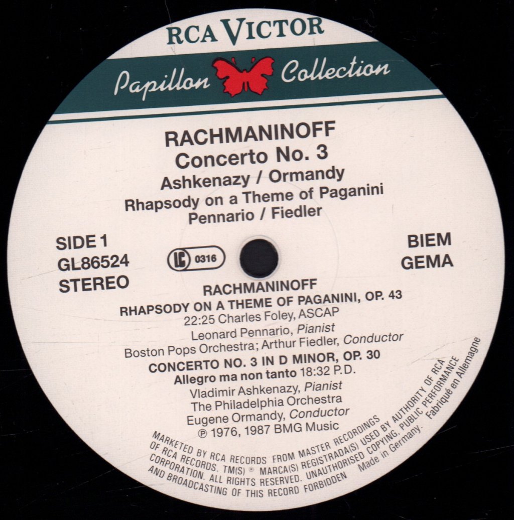 Vladimir Ashkenazy / Philharmonia Orchestra - rachmaninoff Concerto No. 3 - Lp