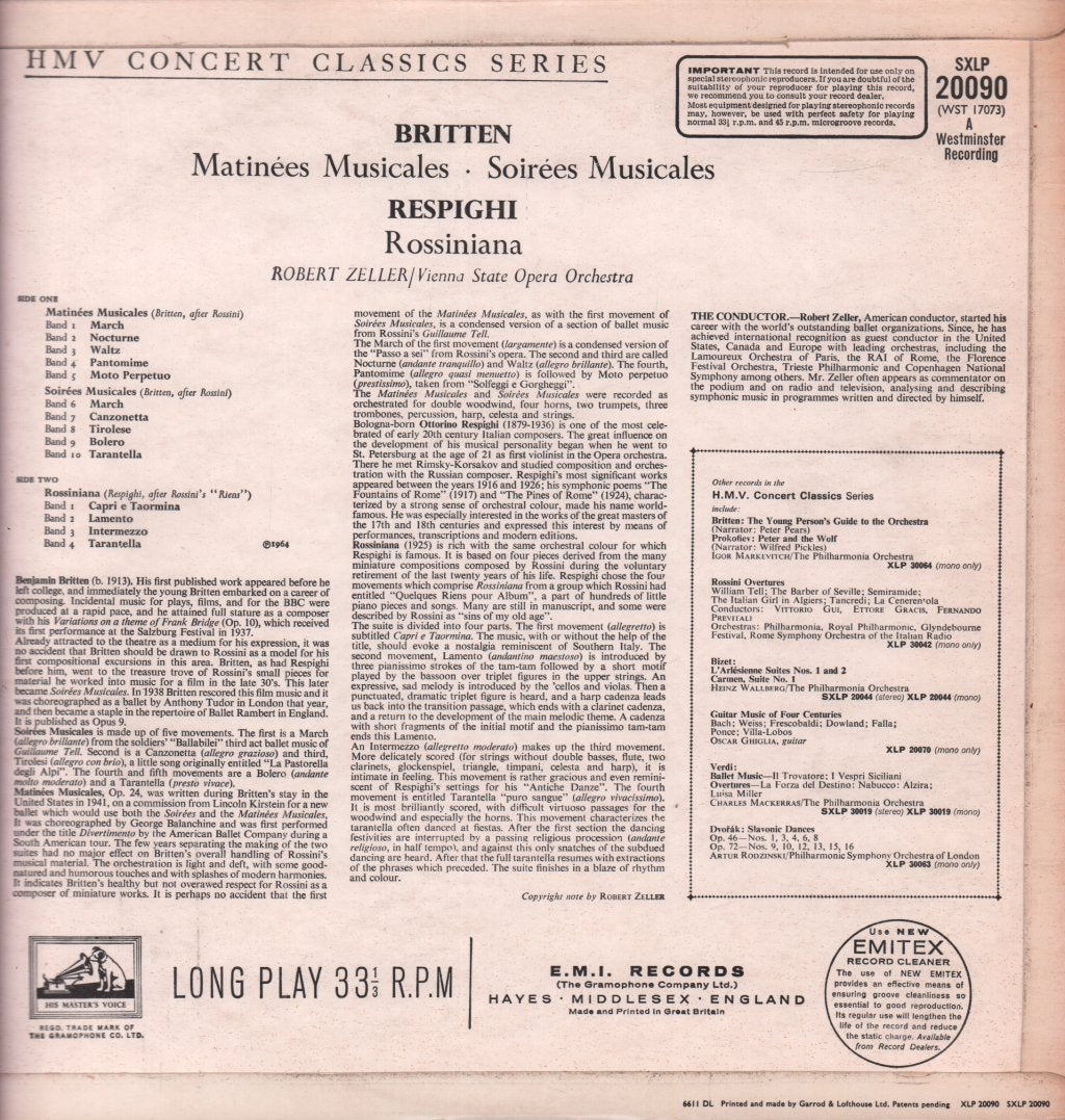 Robert Zeller / Vienna State Opera Orchestra - Britten Matinees & Soirees Musicales - Lp