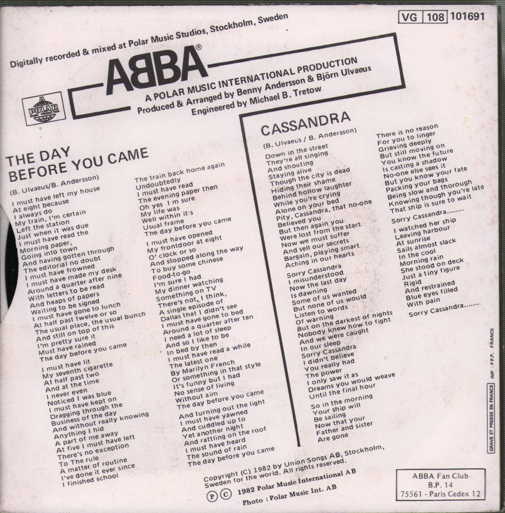 ABBA - Day Before You Came - 7 Inch