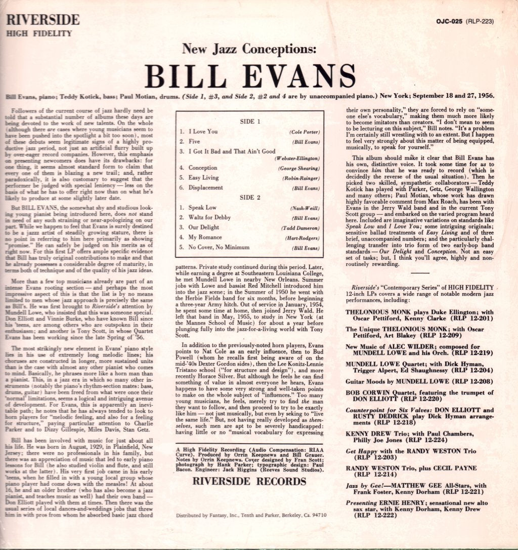 Bill Evans - New Jazz Conceptions - Lp