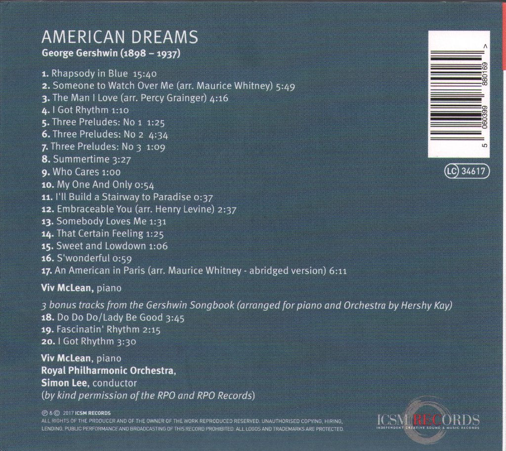 Viv McLean - George Gershwin: American Dreams: Rhapsody in Blue, Preludes & Transcriptions - Cd