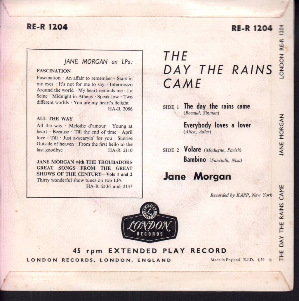 Jane Morgan - Day The Rains Came - 7 Inch