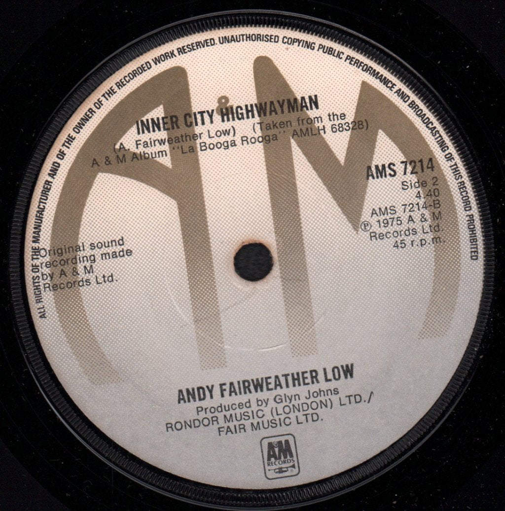 Andy Fairweather Low - Champagne Melody - 7 Inch