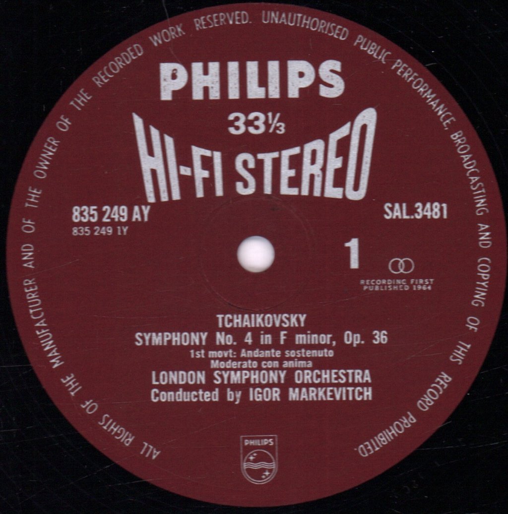 London Symphony Orchestra - Tchaikovsky Symphony No. 4 In F Minor Op. 36 - Lp