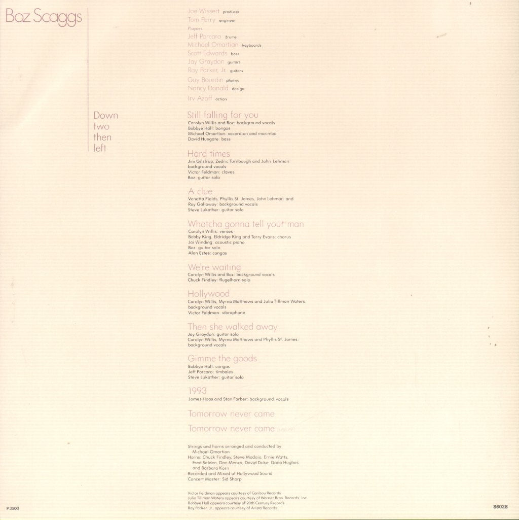 Boz Scaggs - Down Two Then Left - Lp