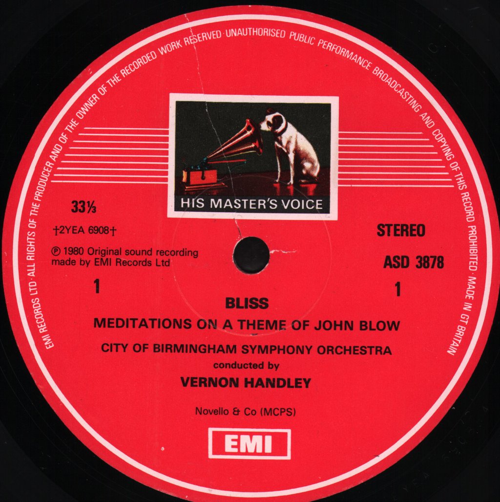 Vernon Handley / City Of Birmingham Symphony Orchestra - Bliss - Meditations On A Theme Of John Blow - Overture 'Edinburgh' - Discourse For Orchestra - Lp